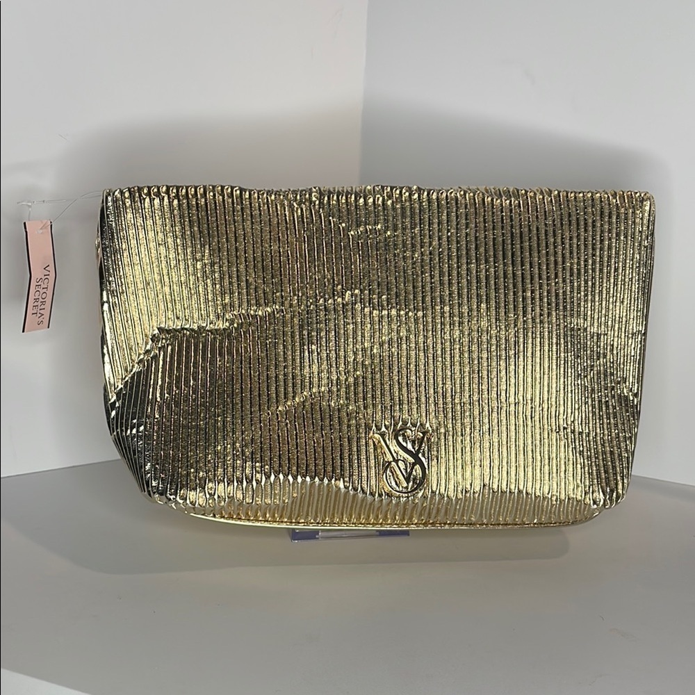 Victoria's Secret Gold Shimmer Cosmetic Bag 6”x11” NWT